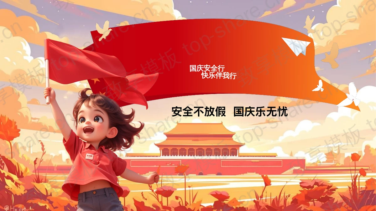 红色喜庆“国庆安全行快乐伴我行”国庆假期安全教育PPT模板-致享TOP-SHARE