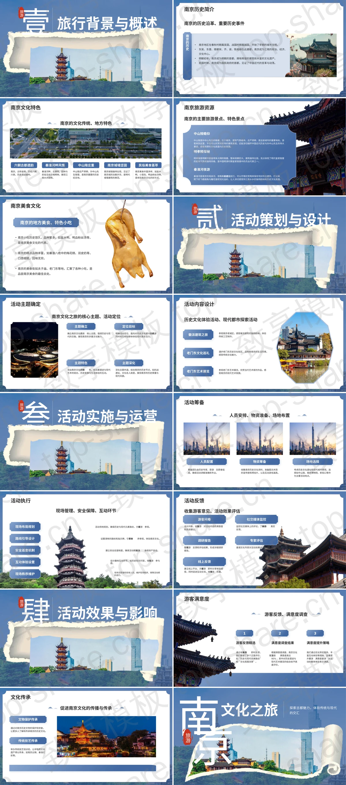 图片[2]-蓝色撕纸风南京文化之旅PPT模板 - 致享TOP-SHARE-致享TOP-SHARE