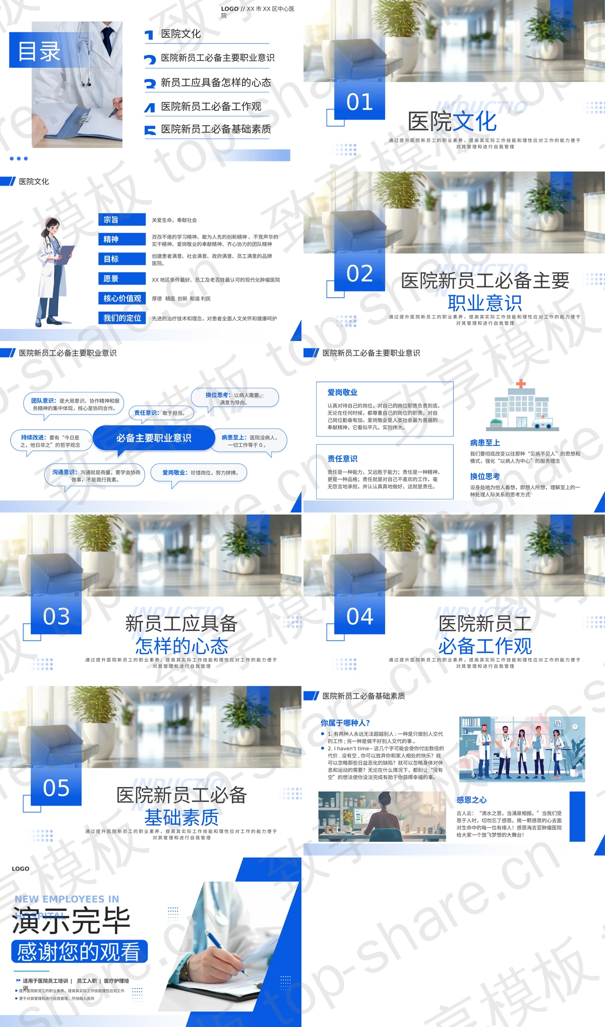 图片[2]-蓝色医院新员工入职培训PPT模板下载 - 致享TOP-SHARE-致享TOP-SHARE