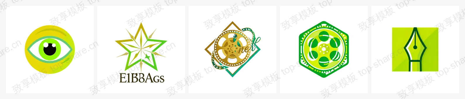 文化创意行业LOGO素材包 - 5个高清LOGO-致享TOP-SHARE