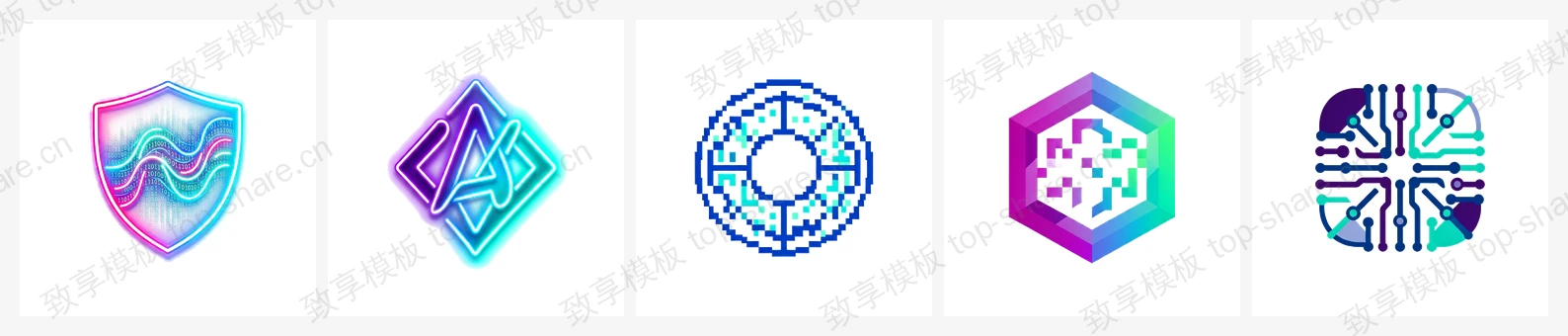 科技互联网行业LOGO素材包 - 5个高清LOGO-致享TOP-SHARE