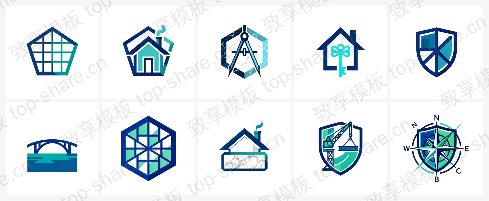 房地产建筑行业LOGO素材包 - 10个高清LOGO-致享TOP-SHARE