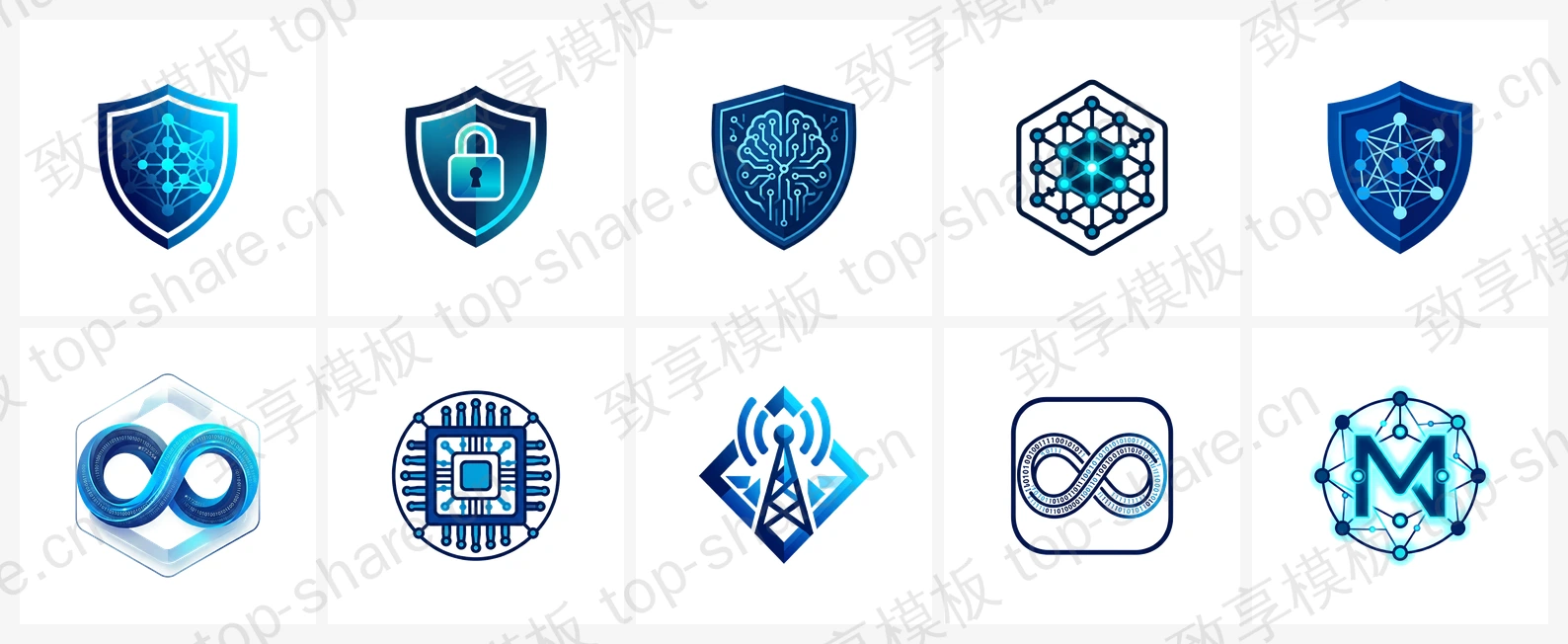科技互联网行业LOGO素材包 - 10个高清LOGO-致享TOP-SHARE