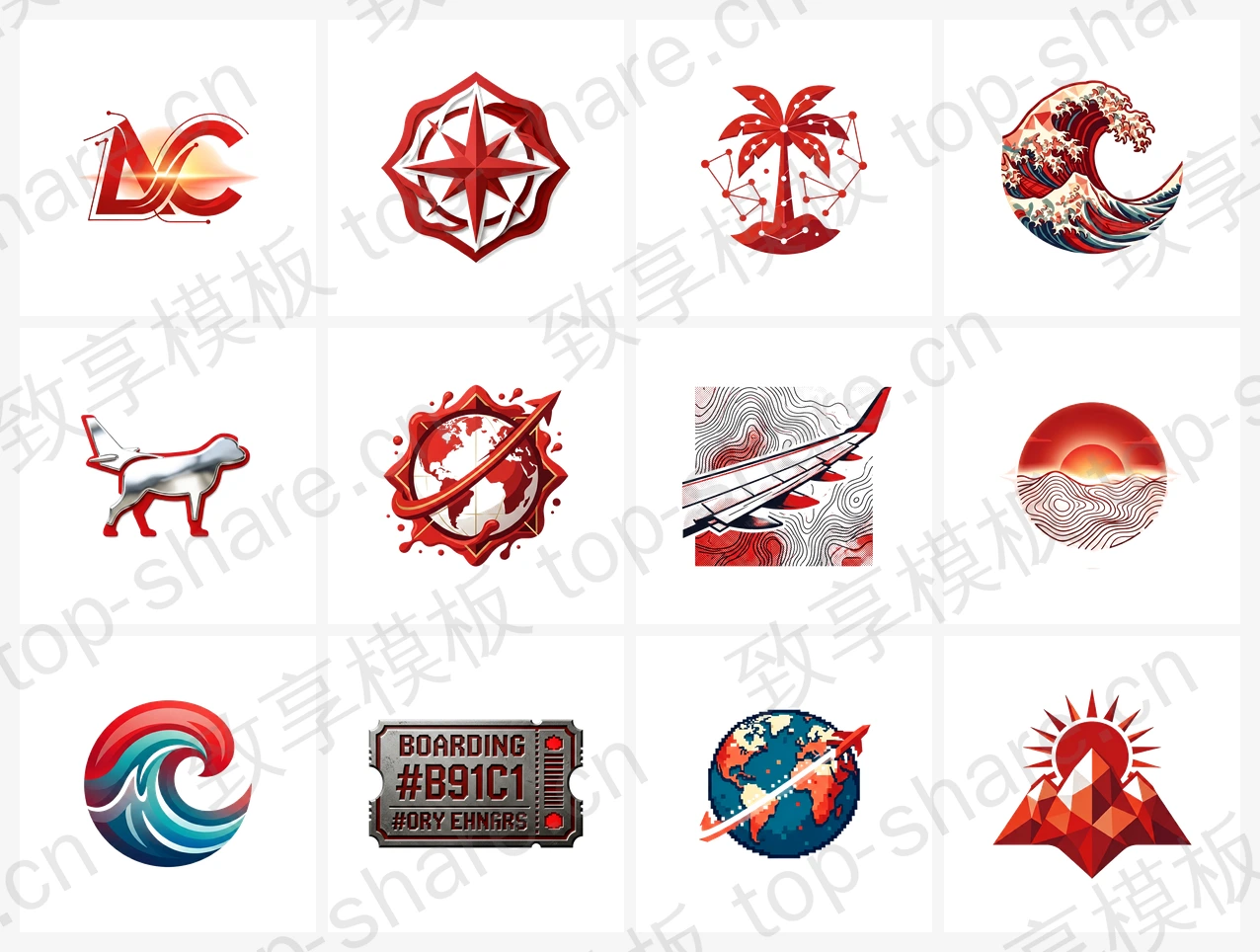 旅游酒店行业LOGO素材包 - 12个高清LOGO-致享TOP-SHARE