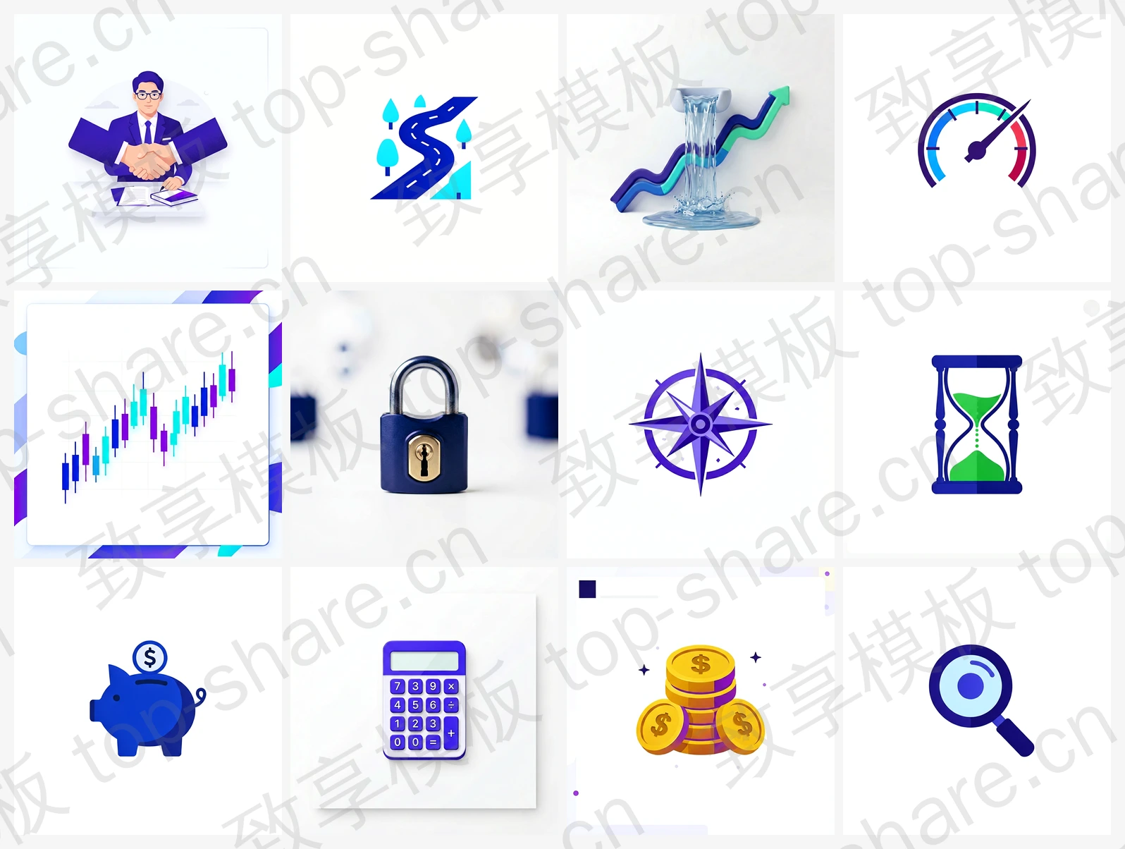 金融财务主题PPT插图素材包 - 12张高清插图-致享TOP-SHARE