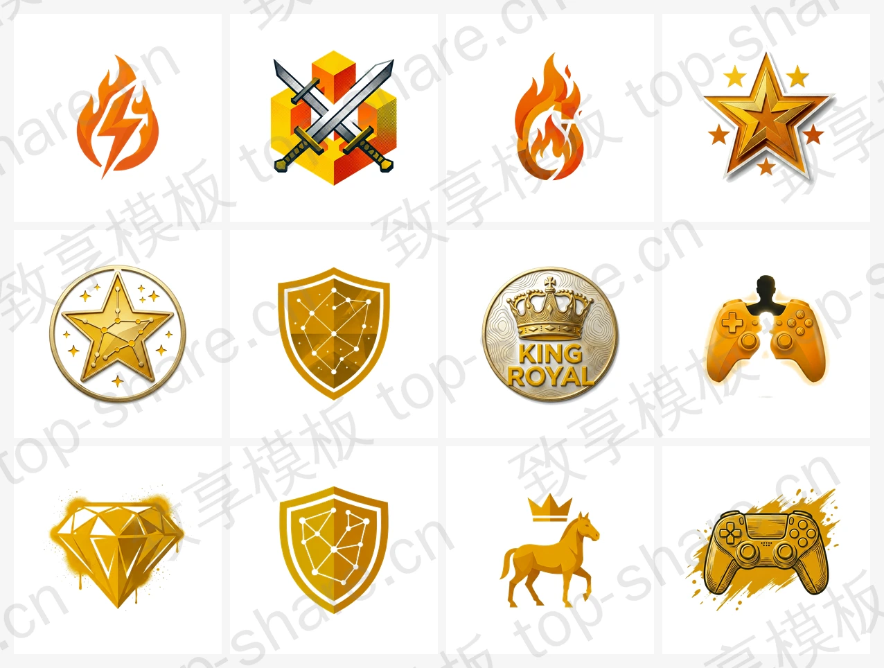 游戏娱乐行业LOGO素材包 - 12个高清LOGO-致享TOP-SHARE