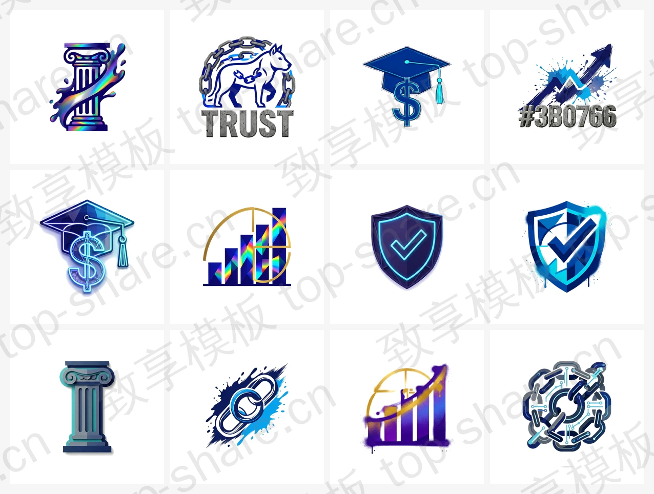 金融银行行业LOGO素材包 - 12个高清LOGO-致享TOP-SHARE