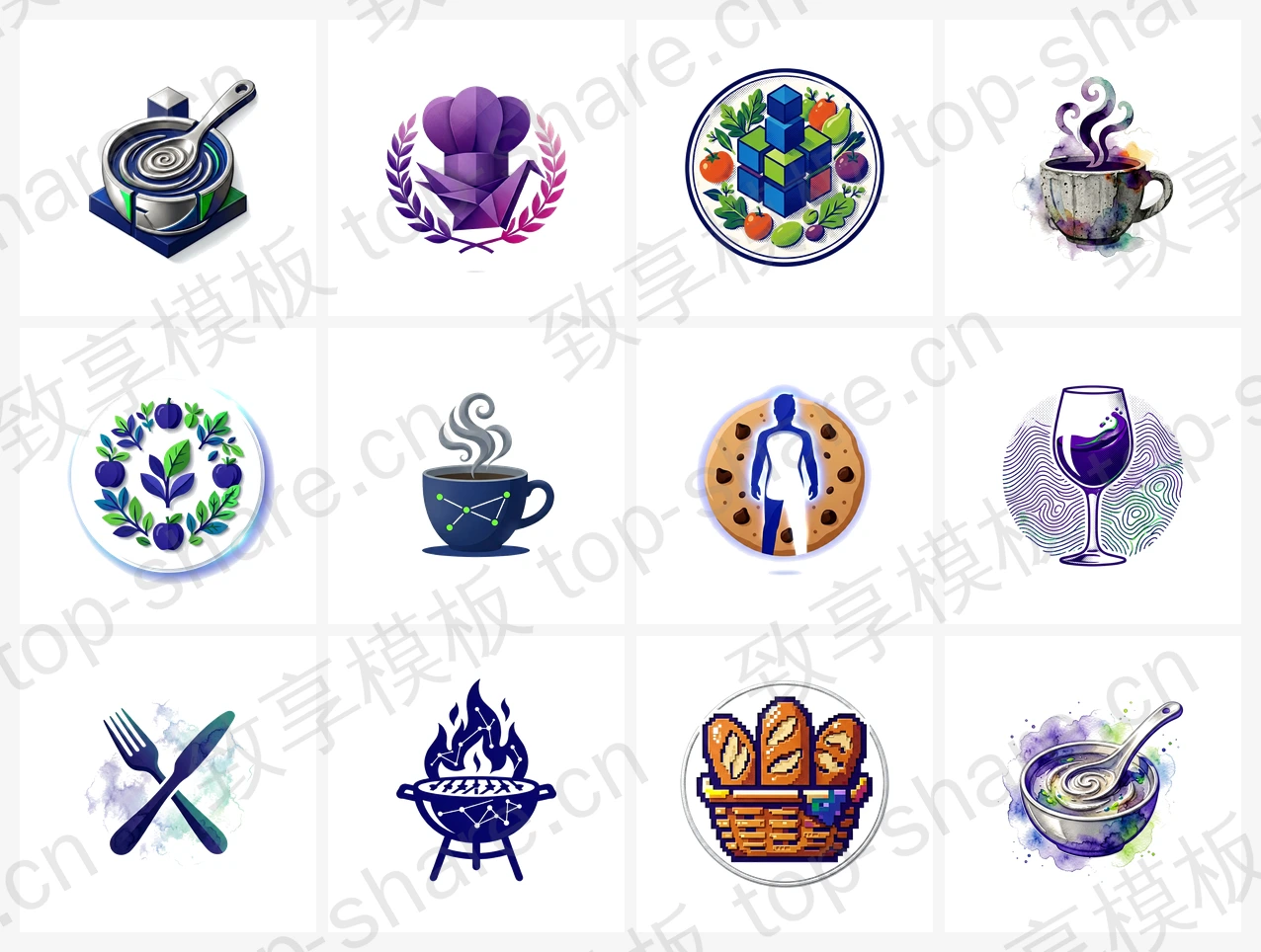 餐饮美食行业LOGO素材包 - 12个高清LOGO-致享TOP-SHARE